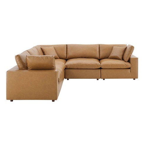 L shaped on sale tan couch