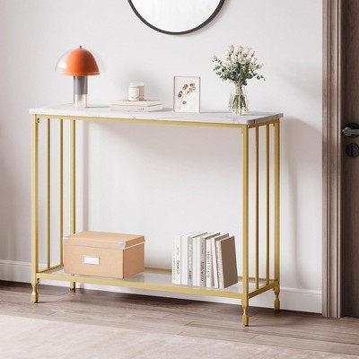 Console Table, Sofa Tables Narrow Entryway Table with Glass Shelf and Metal Frame, 41.5" Behind Couch Table