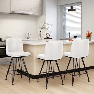 Bekrvio 26" Swivel Counter Height Bar Stools Set of 1/2/3/4, Faux Leather or Velvet Upholstered with V-Shaped Metal Base for Kitchen Island - 1 of 4