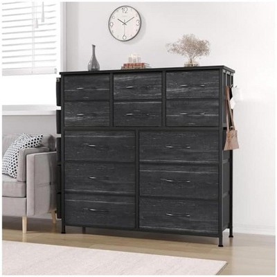 Dresser for Bedroom, Tall Storage Dresser with 12 Drawers & Side Pockets, Fabric Chests of Drawers Organizer