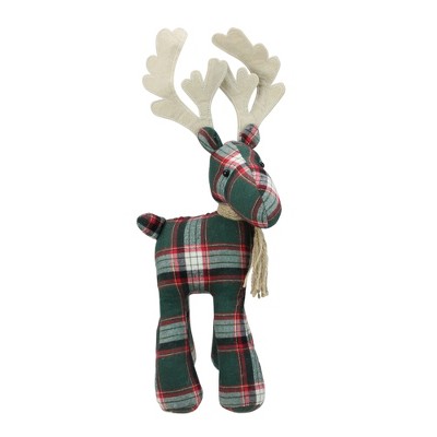 Northlight 16.75" Green and Red Plaid Standing Reindeer Table Top Christmas Decoration