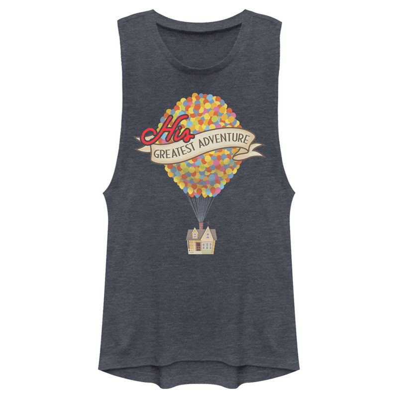 Juniors Womens Up Valentine's Day His Greatest Adventure Festival Muscle Tee, 1 of 5