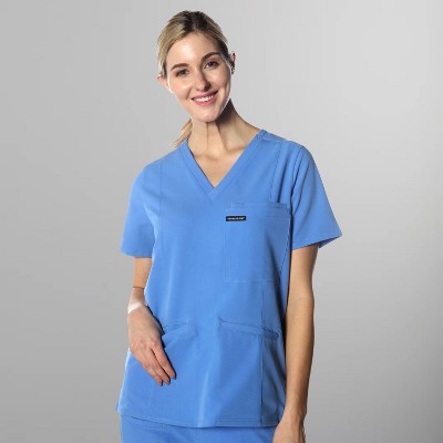 Members Only Siena V-Neck Scrub Top for Women With Double Chest And Waist Pockets