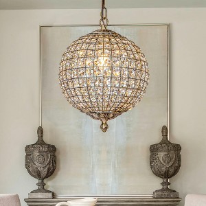 ALOADECOR  Antique Gold Globe Sphere Chandelier Small Crystal Vintage Chandelier Cage-Style Shade Pendant Light for Kitchen Island - 1 of 4