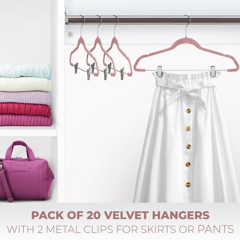 OSTO 20 Pack Premium Velvet Hangers with Clips, Non-Slip Pants Hangers with Notches; Thin Space-Saving with 360 Degree Swivel Hook, 2 of 5