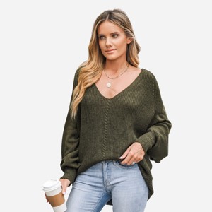 Women's Chunky Knit V-Neck Sweater - Cupshe - 1 of 4