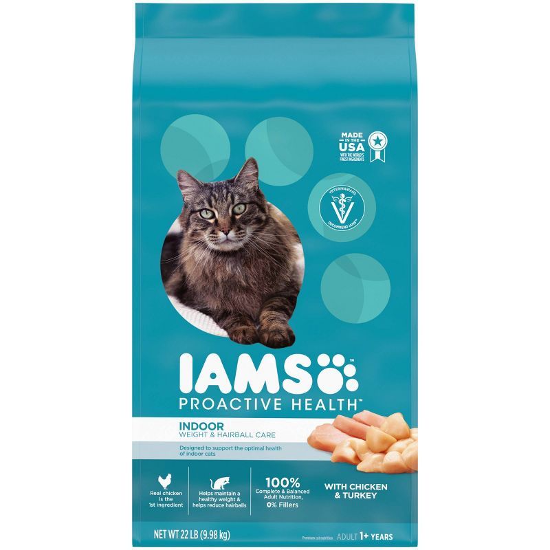 IAMS Proactive Health Indoor Weight Control &#38; Hairball Care with Chicken &#38; Turkey Adult Premium Dry Cat Food - 22lbs, 1 of 12