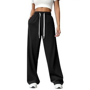 Clearlove Wide Leg Sweat Pants for Womens High Waisted Baggy Sweatpants Casual Drawstring Workout Pants with Pockets,Black,2XL - 1 of 4