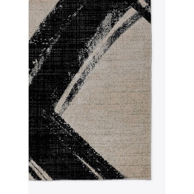 Ivory and Black Abstract Polyester Runner Rug