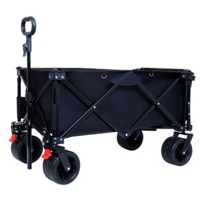 YONWAY Heavy-Duty Collapsible Utility Wagon with Expandable Tailgate,All-Terrain Beach Wheels,Adjustable Handlefor Outdoor,Beach Gear,Black - 1 of 4