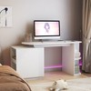 KTMBDW Modern Home Office Table, Expandable Desk with 3 Storage Drawers & Open Shelf, Computer Desk with Bookshelf for Bedroom, Living Room, White - 3 of 4