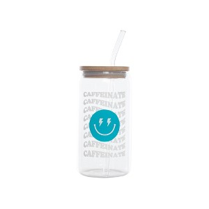 Totalee Gift Caffeinate Glass Cup w/ Lid and Straw Glass Clear 16 oz - 1 of 3