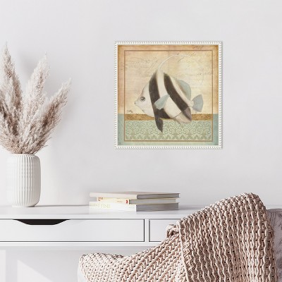 Vintage Nautical Fish Canvas Art with Beaded Frame