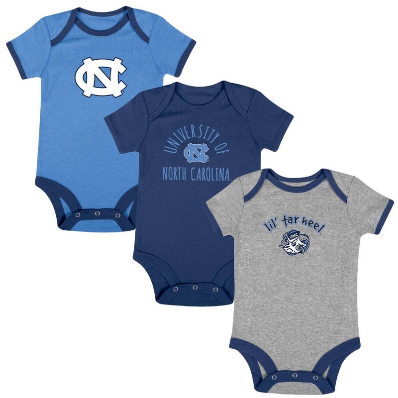 NCAA North Carolina Tar Heels Infant Boys&#39; Short Sleeve 3pk Bodysuit Set, 1 of 5