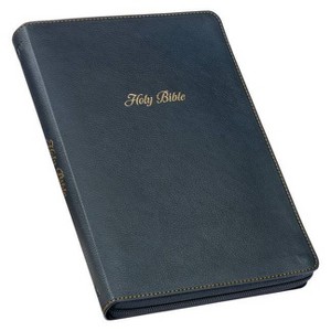 KJV Holy Bible, Thinline Large Print Faux Leather Red Letter Edition Thumb Index & Ribbon Marker, King James Version, Black, Zipper Closure - 1 of 1