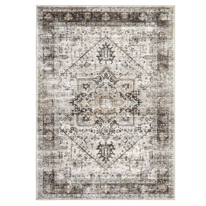 Washable Area Rug Vintage Living Room Rug Oriental Rug for Bedroom Non-Slip Retro Medallion Carpet Print Distressed Rug for Dining Room - 1 of 4
