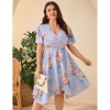 Women's V - Neck Floral Dress with Asymmetric Hem, Short - Sleeve Flowy Midi Dress for Casual & Summer Outings - 2 of 4