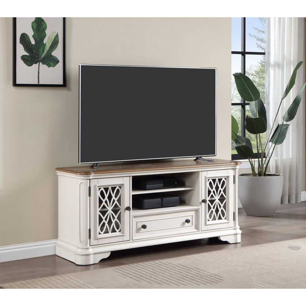 Photos - Display Cabinet / Bookcase 64" Florian Tv Stand and Console Oak and Antique White Finish - Acme Furni