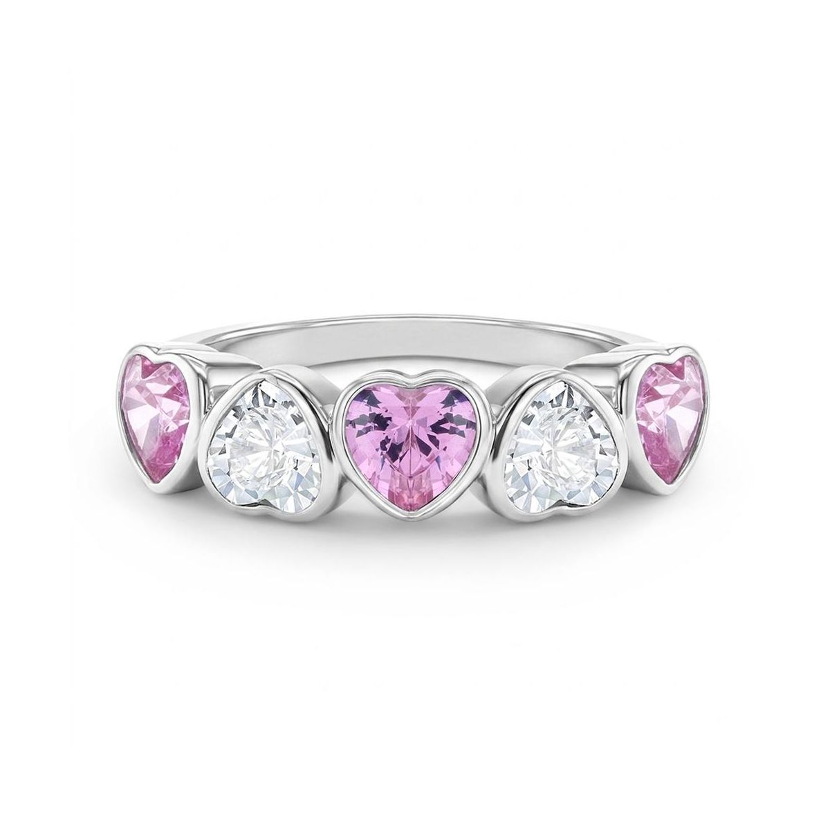 Girl's Bezel CZ Hearts Sterling Silver Ring - In Season Jewelry