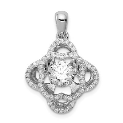 Black Bow Jewelry Platinum Plated Sterling Silver & CZ Scalloped Pendant, 19 x 25mm