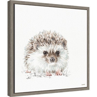 Framed Hedgehog Canvas Print in Gray and Brown