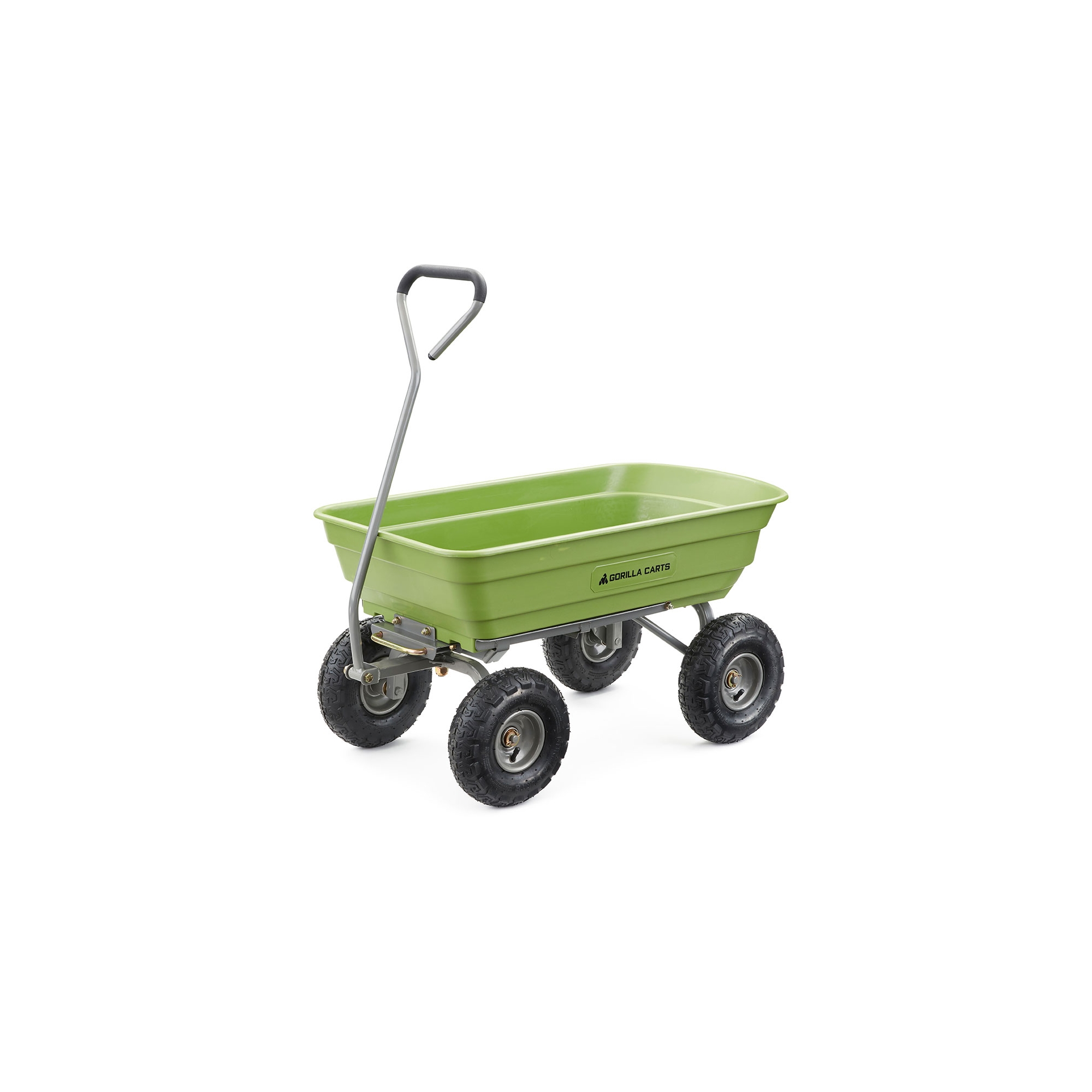 Gorilla Carts Poly Garden Dump Cart, 4 Cu Ft Tub, 600 lb Haul Capacity, Green – Heavy-Duty Utility Wagon with Quick-Release Dumping & Pneumatic Tires