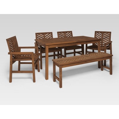 6pc Slatted Chevron Acacia Wood Patio Dining Set - Saracina Home