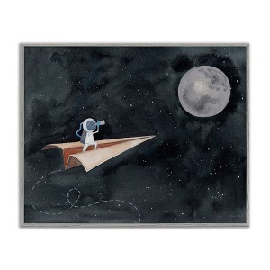 Stupell Industries Paper Airplane Flying in Outer space Astronaut Moon, 14" x 11" - 1 of 4