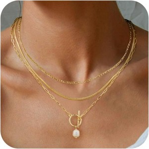 Layered Necklace Set for Women, 14K Gold/Silver Plated Multi-Pendant & Chain Collection - 1 of 4