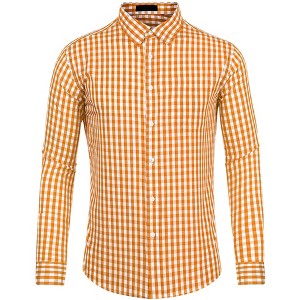 Lars Amadeus Men's Button Down Long Sleeves Gingham Plaid Dress Shirts - 1 of 4