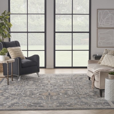 Navy Multicolor Synthetic Floral Rectangular Area Rug