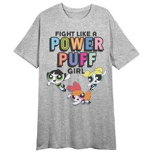 Powerpuff Girls Fight Like A Powerpuff Girls Crew Neck Short Sleeve Black Heather Women's Night Shirt - 1 of 2