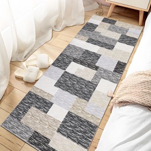 Modern Area Rugs Geometric Living Room Rug Soft Checkered Rugs Non Slip Low Pile Washable Rugs for Bedroom - 1 of 4