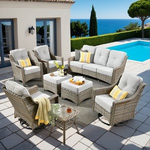 XIZZI OUTDOOR SWIVEL ROCKER SETS: 3-PC Rocker + Modular Sofa & Fire Pit Options - All-Weather Fabric, 8 Color Choices for Patio, Garden, Poolside - 1 of 4