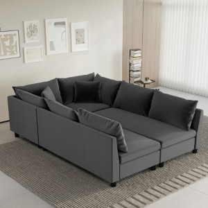 86x60'' Modular Sofa Bed, Chenille with Pillows, 6-Seater, Customizable, Minimalist Living Room Couch - 1 of 4