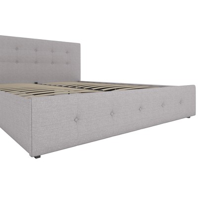 Gray Linen Upholstered Queen Bed with Storage Drawers