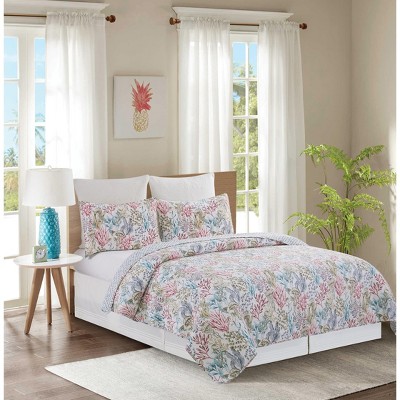 Twin Pink Cotton Coastal Reversible Quilt Set