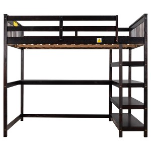 YOOCOZZ Full Size Loft Bed with Built-in Desk and 4-Tier Shelves - 1 of 4