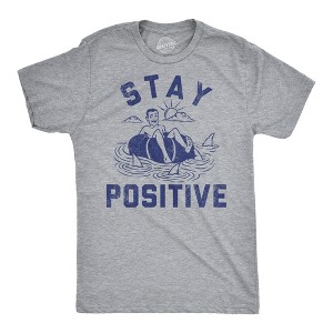 Mens Funny T Shirts Stay Positive Shark Attack Sarcastic Graphic Tee For Men - Crazy Dog Men's T Shirt - 1 of 4