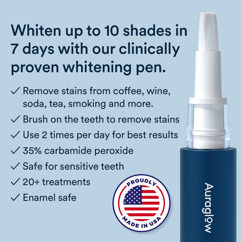 Auraglow Teeth Whitening Pen, Whiten On-The-Go, 20+ Treatments, 35% Carbamide Peroxide Gel, 3 of 6