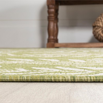 Green and Cream Floral Synthetic Runner Rug, 2'-2" x 8'