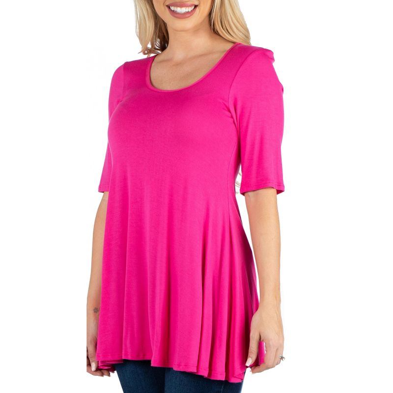 24seven Comfort Apparel Womens Elbow Sleeve Swing Tunic Top For Women, 2 of 6