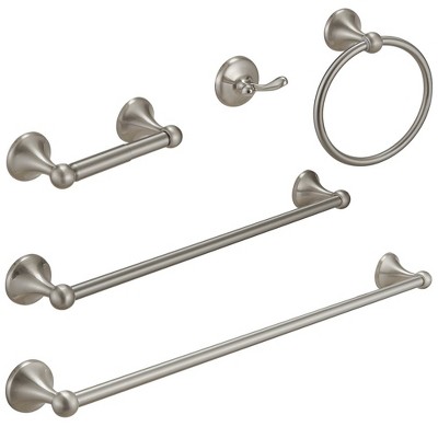 BWE 5-Piece Bath Hardware Set with 2-Towel Bars/Racks, Towel/Robe Hook, Toilet Paper Holder