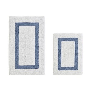Hotel 2 PC Bath Rug 100% Premium Cotton Tufted Weave Two Tone Reversible Bathroom Rug, Super Soft Absorbent, Machine Washable Bath Mat - 1 of 4