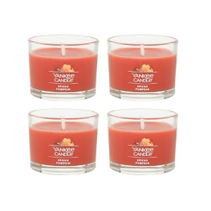 Yankee Candle Signature Votive Mini Candle Jar  Spiced Pumpkin Scent  Natural Soy Wax Blend Candle with Natural Fiber Wick  1.3oz Glass Jar  4-Pack - 1 of 2