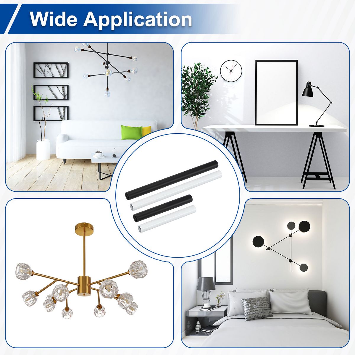 Unique Bargains Indoor Electroplated Iron Threaded Extension Rod Lighting Fixture Downrods White M10 x 15.7" 4 Sets - thumbnail 6