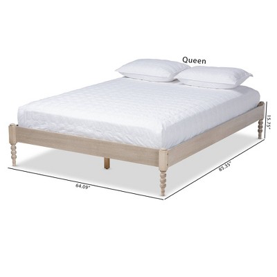 Antique White Oak Queen Wood Platform Bed Frame with Turned Legs