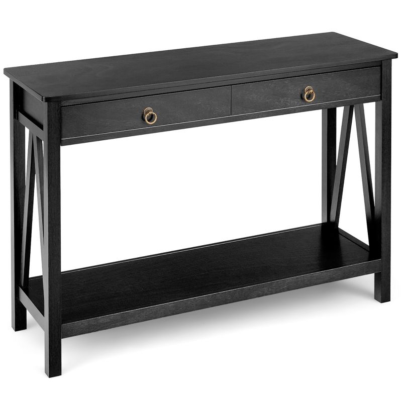 Costway Console Table Storage Shelf Modern Sofa Table w/ Drawer Entryway Hallway Black\Cherry, 1 of 13