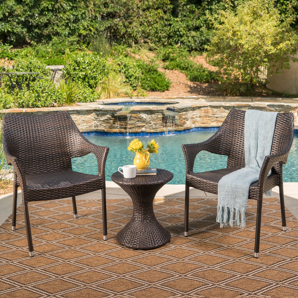 Photos - Garden Furniture Axeford 3pc Wicker Chat Set - Multibrown - Christopher Knight Home
