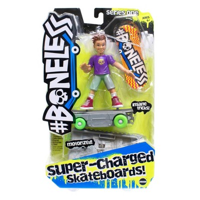 #Boneless Super-Charged Mini Toy Stunt Skateboard with Poseable Skater - Luca